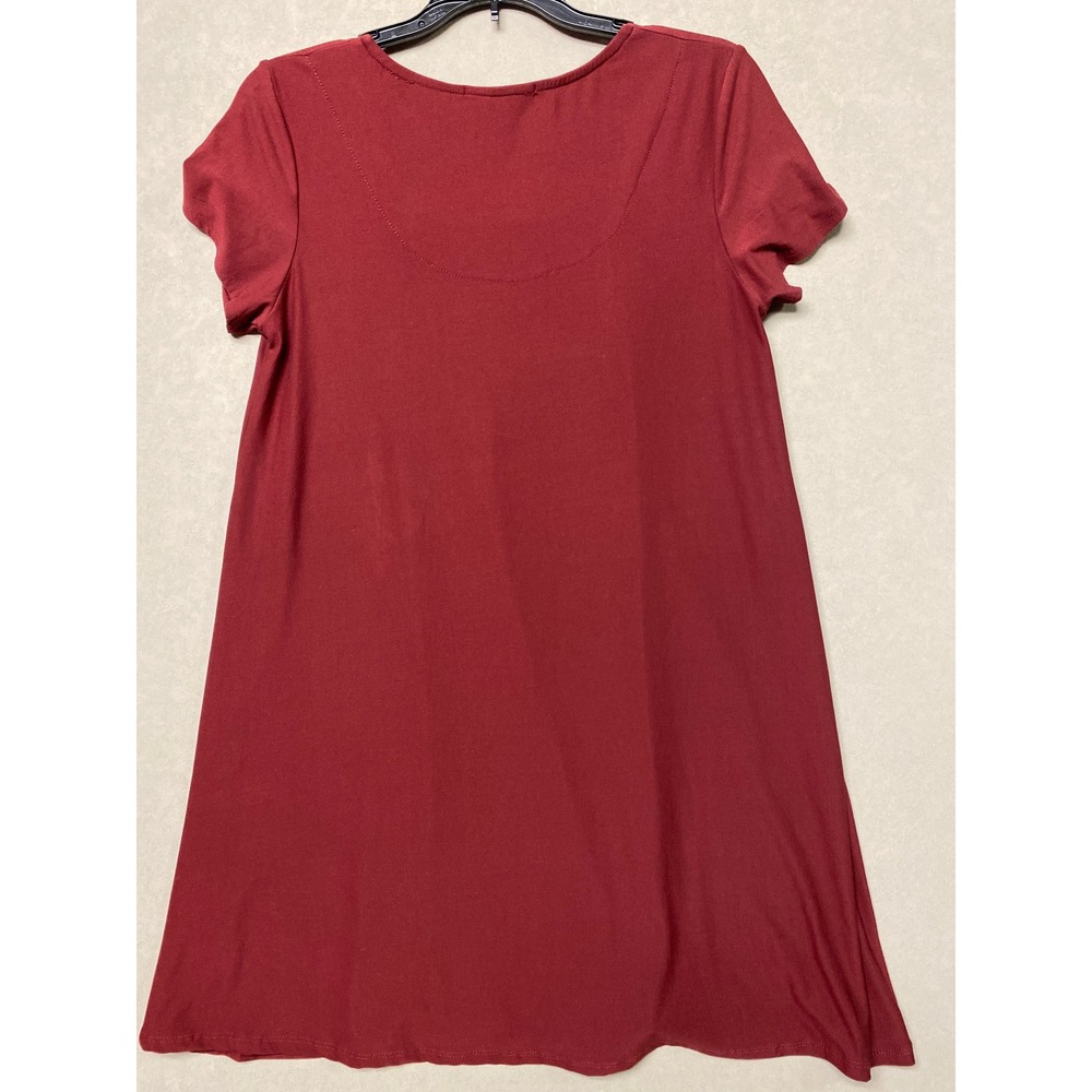 Pink Rose Womens XL Burgundy Red Short Sleeve Scoop Neck Swing Dress Pleats